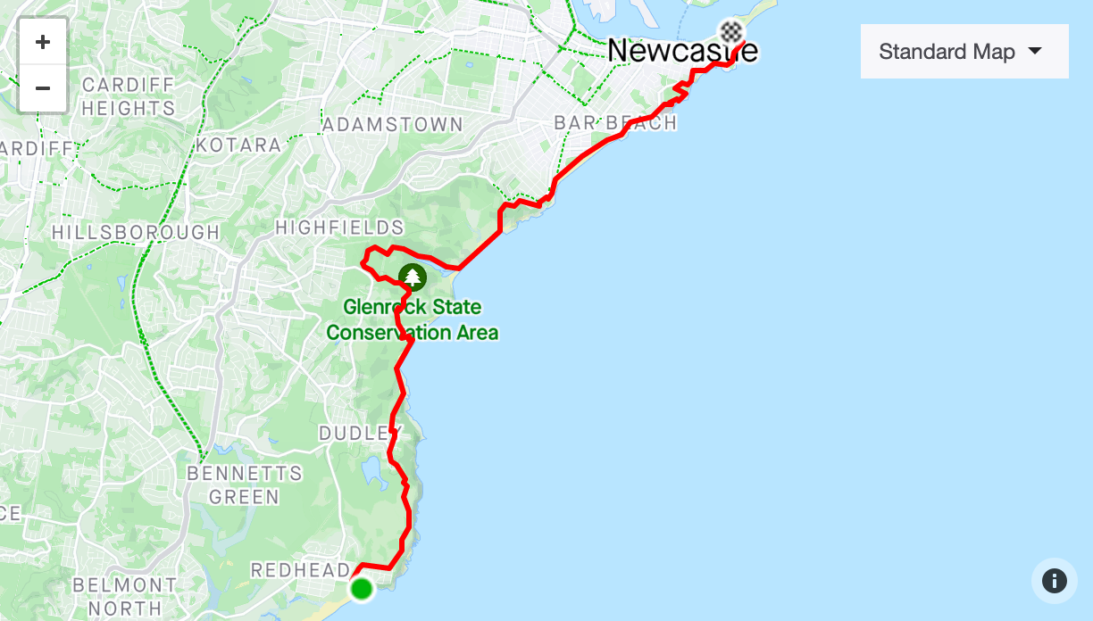 Midnight2Dawn Newcastle - Redhead to Nobbys 2024 Route Map
